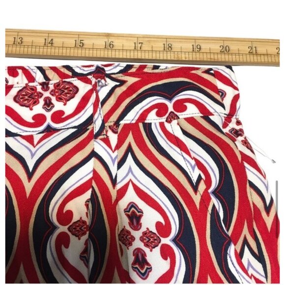 Liz Claiborne Wide Leg Pants Women Size 18 Flat Front Comfort Red Blue Geo Print - Picture 10 of 15